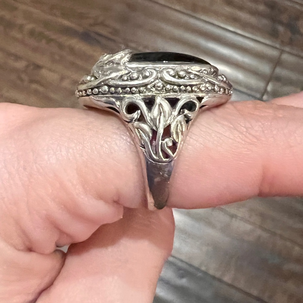 Large Statement Onyx 925 Silver Ring - image 4